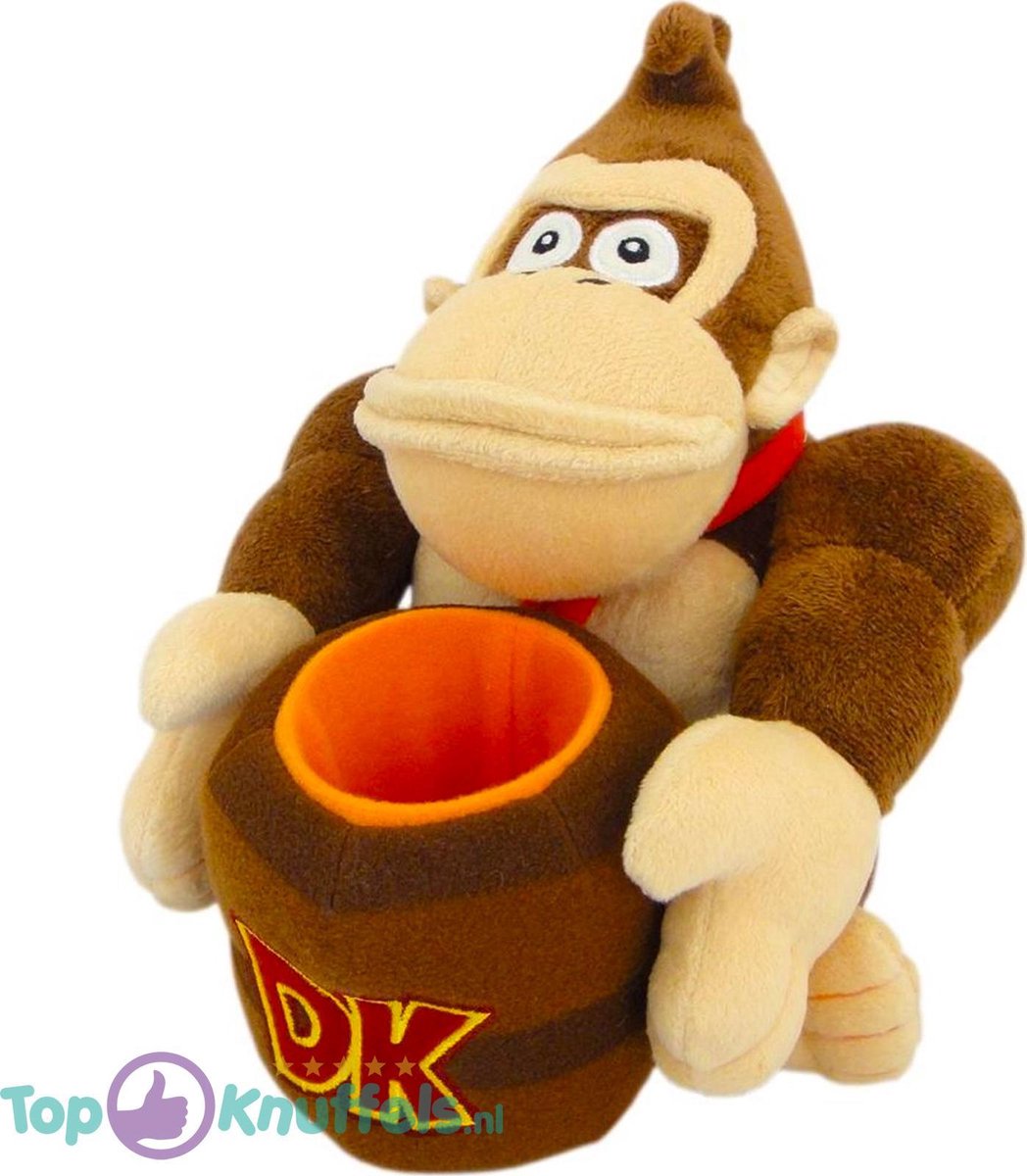 Super Mario Bros - Donkey Kong Barrel Pluche Knuffel 28 cm + Super Mario Sticker! | Mario Luigi Peluche Plush Toy | Speelgoed knuffeldier knuffelpop voor kinderen | mario odyssey , mario party  Bowser Yoshi Peach Kart Daisy Wario Toad